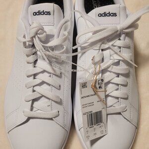 NWT $65 Adidas Advantage White & Blue Leather Tennis Shoes Mens 10.5M GZ5299